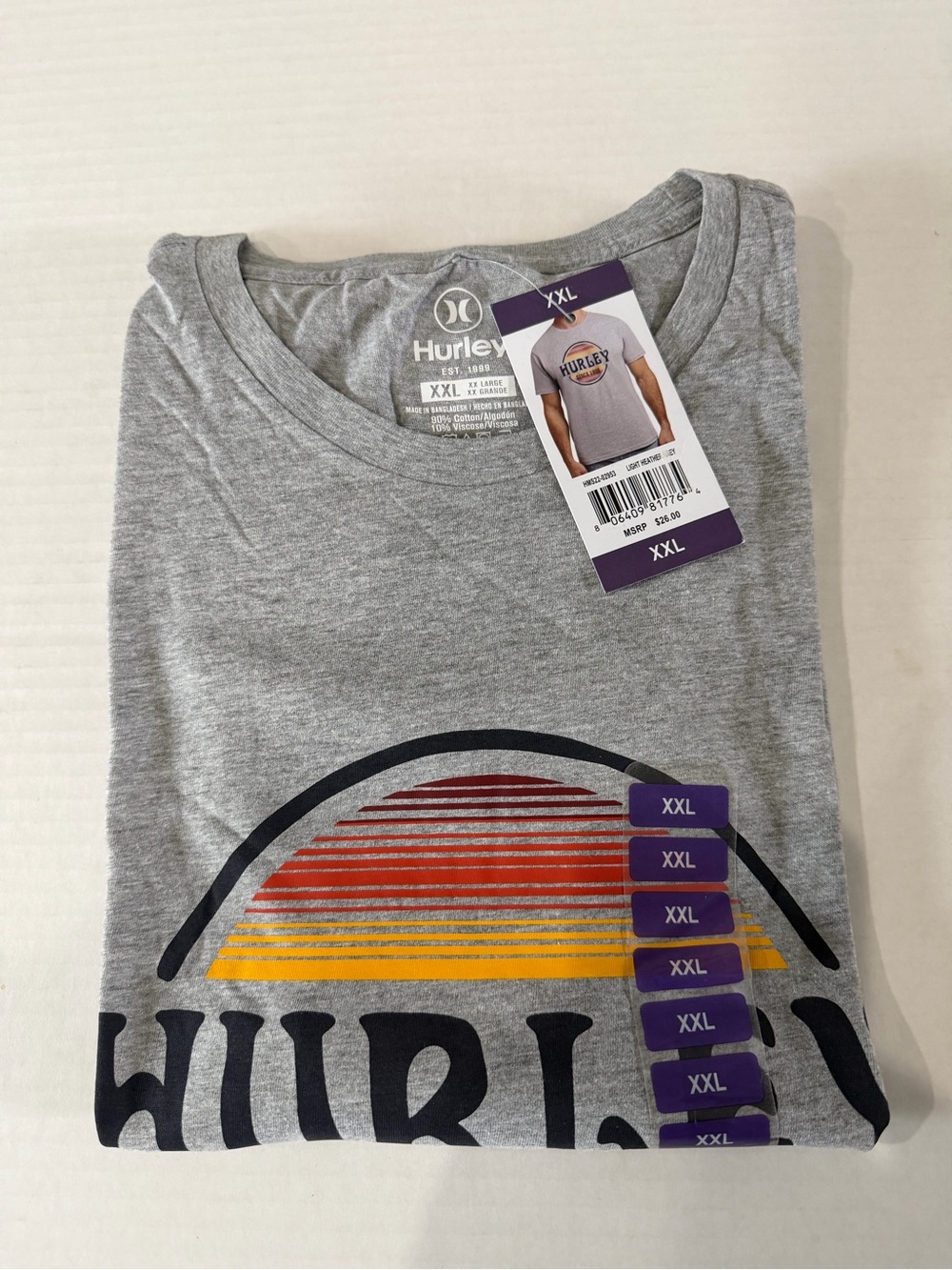 Hurley Men's Gray Graphic Tee with Sunset Stripe size XXL Brand New